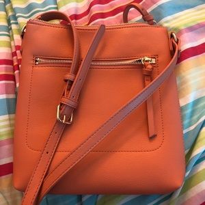 Peach cross-body adjustable faux-leather purse